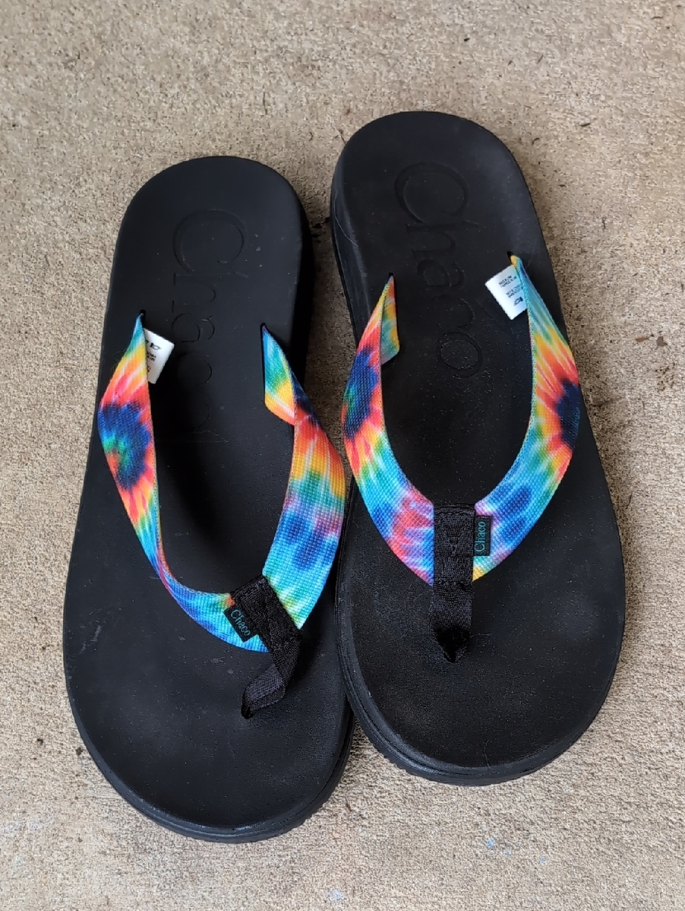 Chaco Black Sandals with Rainbow Tie-Dye Straps Mens